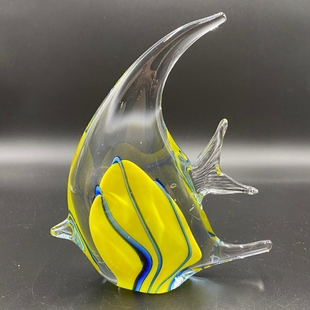 SPI Home Yellow Blue Angel Fish Art Glass
